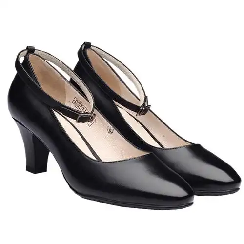 夏季女军官皮鞋常服皮鞋春秋皮鞋单鞋高跟真皮黑色正装鞋