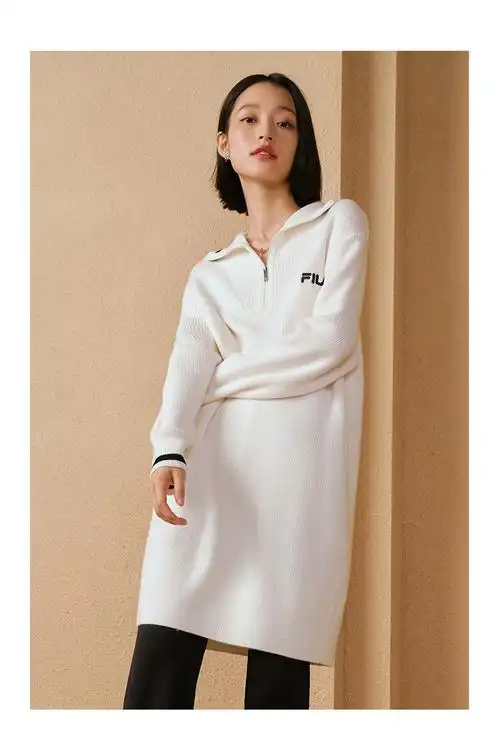 fila斐乐官方女子连衣裙2022秋新款时尚宽松翻领拉链运动休闲连身裙