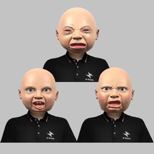 小孩表情脸可爱头套面具化妆舞会搞笑乳胶头饰万圣节派对恶搞道具