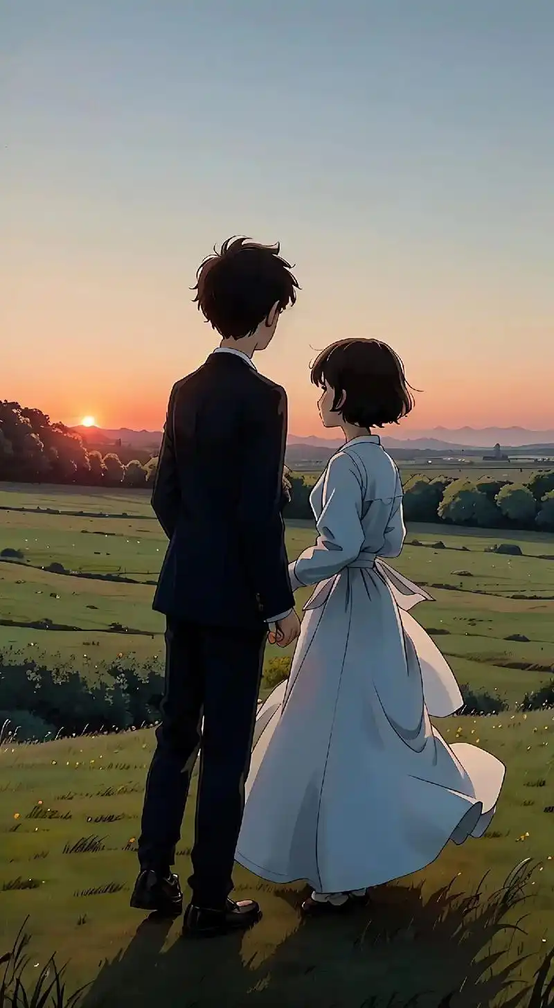 短发男孩和短发女孩手牵手奔跑的背影, - 抖音