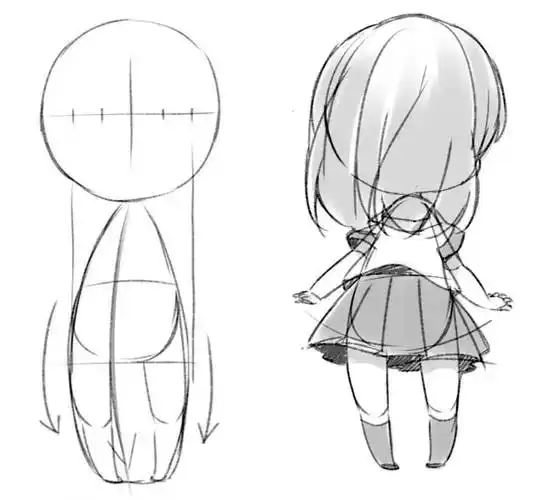 画背面和画正面一样,都是先画出轮廓,然后按照头的比例来确定肩膀