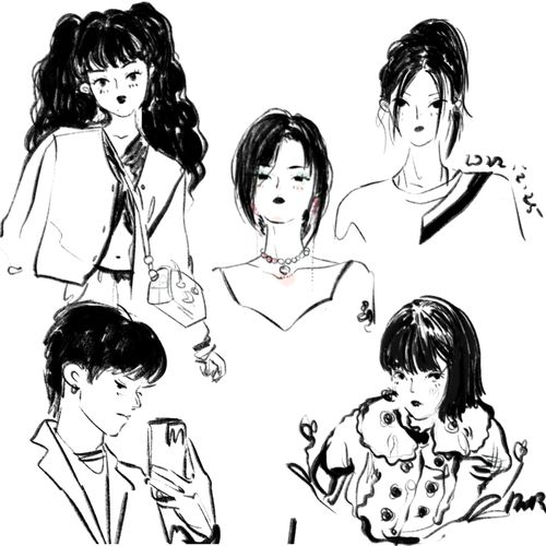 m简约ins风手绘线条单人头像漫画私人订制设计转手绘