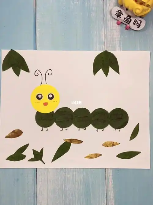 用树叶做毛毛虫贴纸画的方法