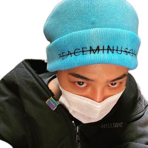 gd权志龙ins同款蓝色刺绣pmo针织帽秋冬男女冬帽冷帽潮牌百搭帽子