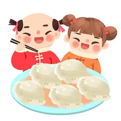 卡通手绘冬至吃饺子美食人物素材