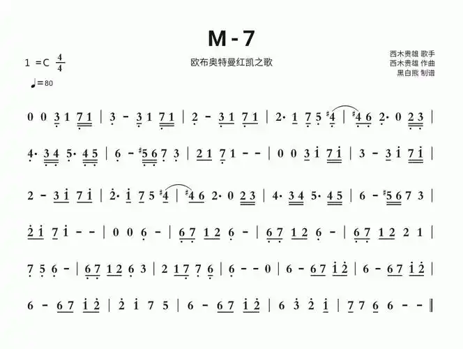 m7简谱欧布奥特曼红凯之歌