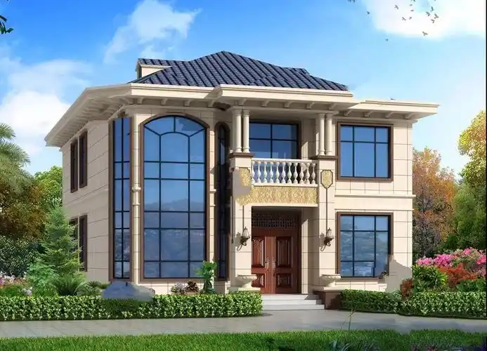 两栋客厅选空的设计选有八角窗的农村小别墅这样盖房子谁不高兴