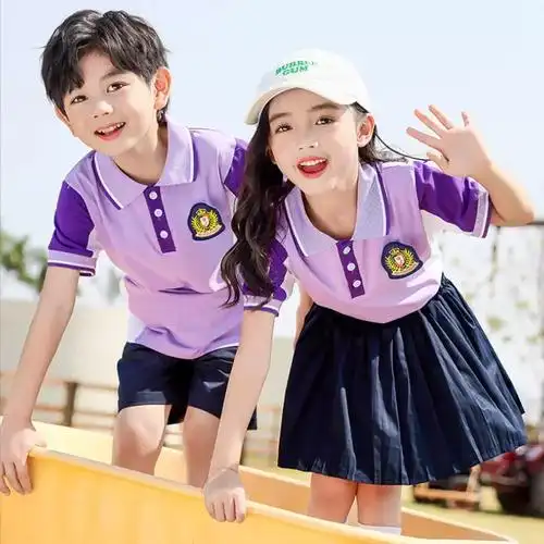 幼儿园园服夏季套装儿童班服英伦紫色短袖运动小学生校服夏两件套