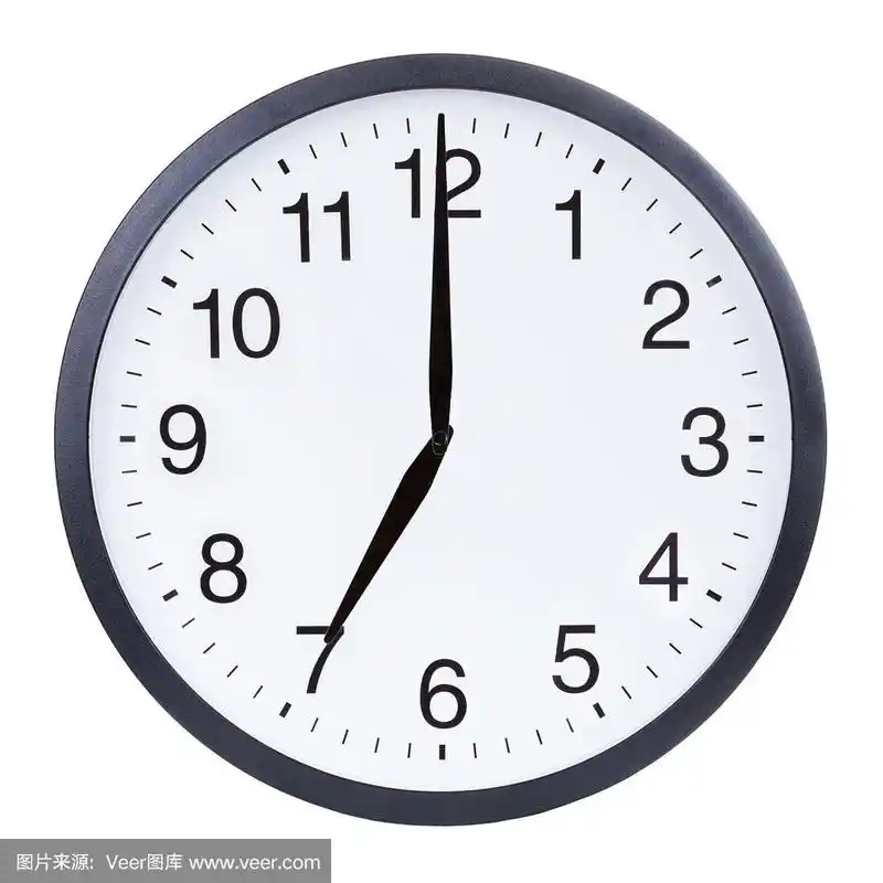 在白色背景上显示七点的办公室全天时钟