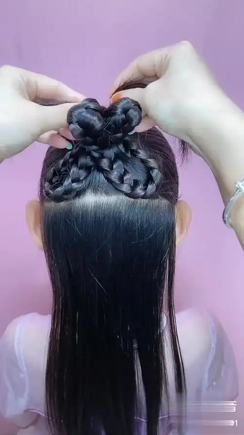 四根辫子扎出来的汉服发型儿童编发 儿童古风发型 dou 小助手-时尚