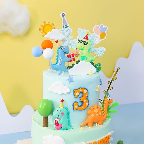 烘焙蛋糕装饰卡通恐龙软胶插件礼帽气球爱心hb蓝色云朵插牌插卡