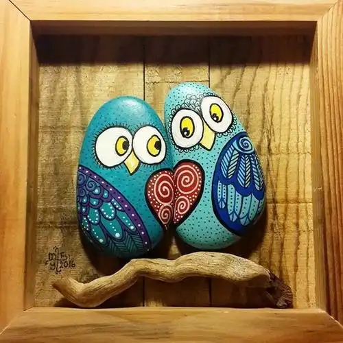 儿童废物利用创意手工,猫头鹰石头画