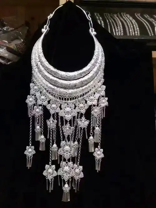 新款苗族项圈苗银复古项圈苗族演出服装配饰女项圈少数民族银饰