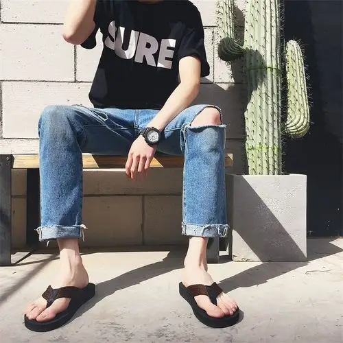 拖鞋男夏季防滑沙滩鞋外穿个性凉鞋室外凉拖潮韩版软底夹脚人字拖