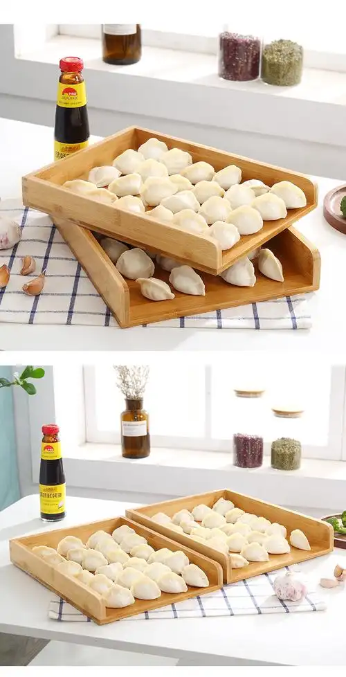 装饺子的托盘家用竹木质多层簸箕冷冻摆盛放水饺盒盖帘放置盘竹制