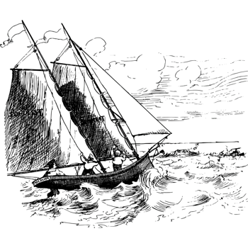 海上风浪的帆船手绘