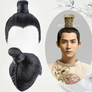 汉服男古风古装假发精品手钩黑短发套儿童cos假发整顶发髻头套