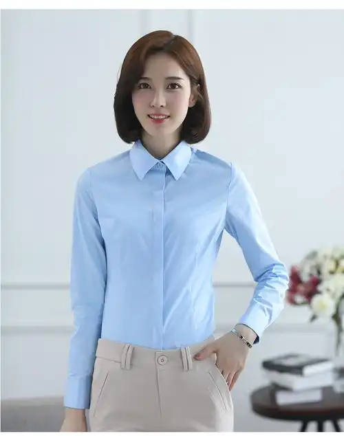 佐马仕 长袖衬衫女职业装白衬衫女学生面试女士商务正装衬衣修身ol