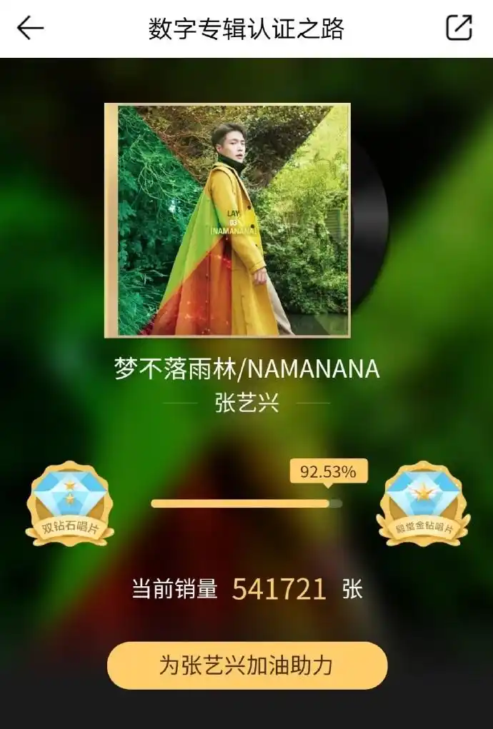 张艺兴#张艺兴梦不落雨林#@努力努力再努力x【冲击殿堂金钻唱片纪录