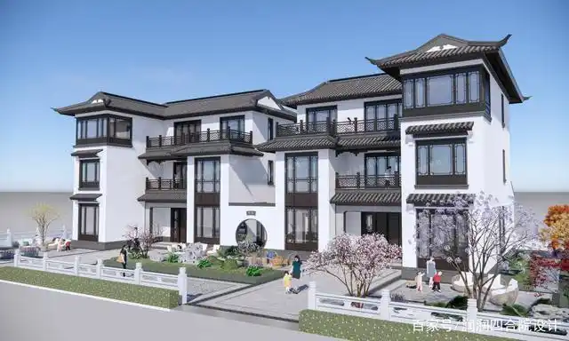 惠州兄弟并排合建江南园林风格独栋中式别墅13.3×14