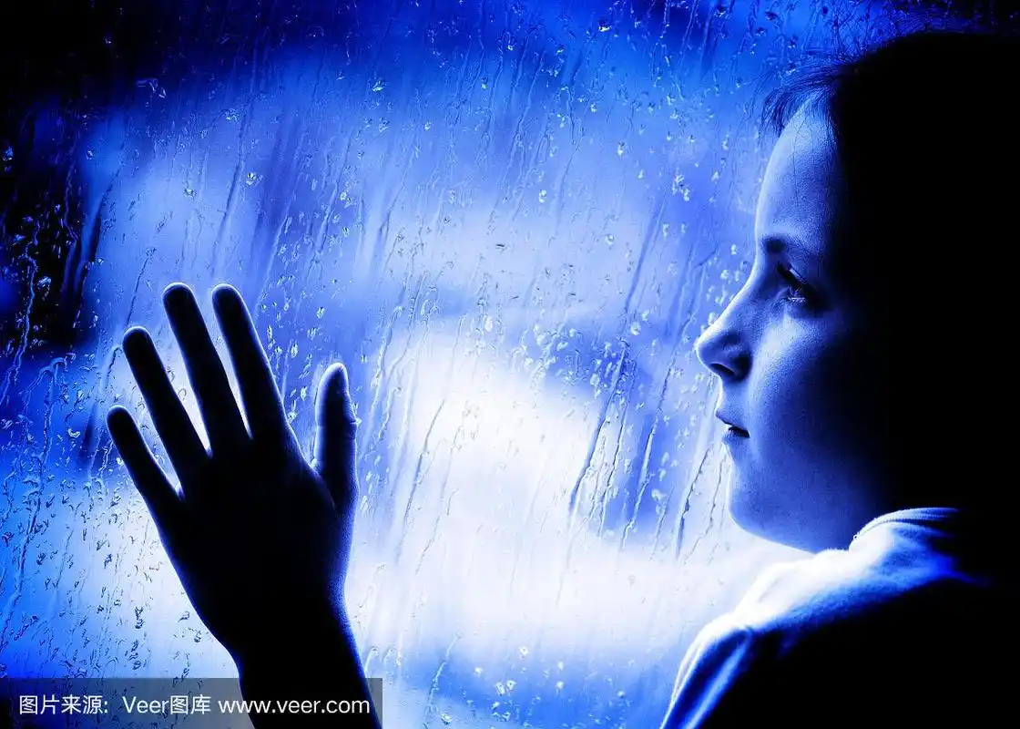 雨,女孩,窗户,看,水平画幅