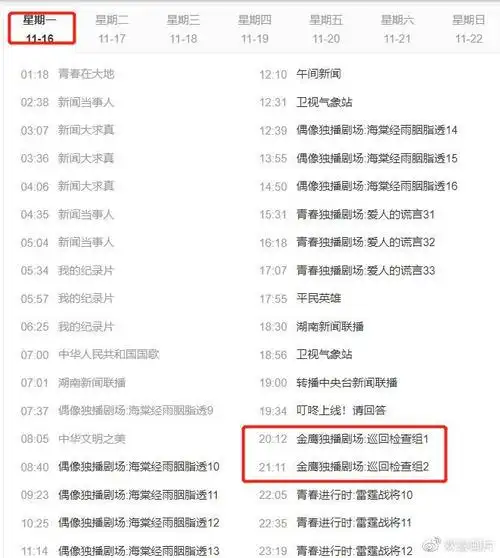 从网上查询到湖南卫视的节目单列表,显示的也是《巡回检察组》.