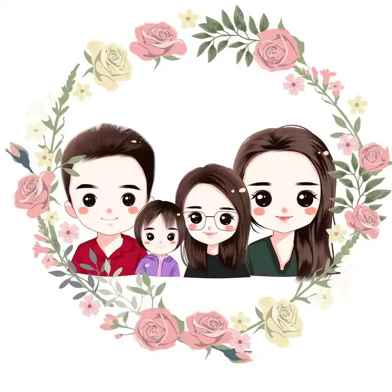 一家三口,四口之家漫画头像,个性头像设计