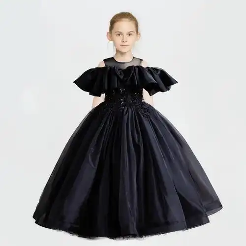 儿童长款礼服亚马逊女童网纱公主裙小女孩花童网纱蓬蓬裙潮范童