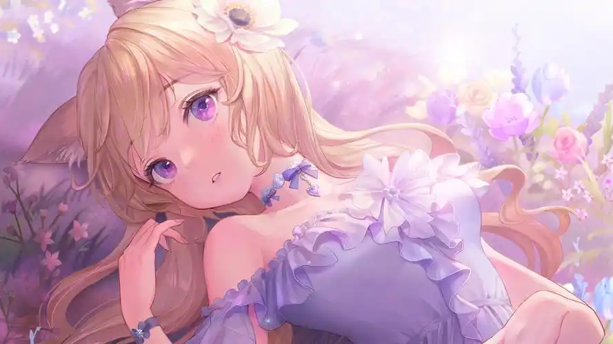 女孩紫色花海紫色眼睛裙子唯美好看动漫壁纸