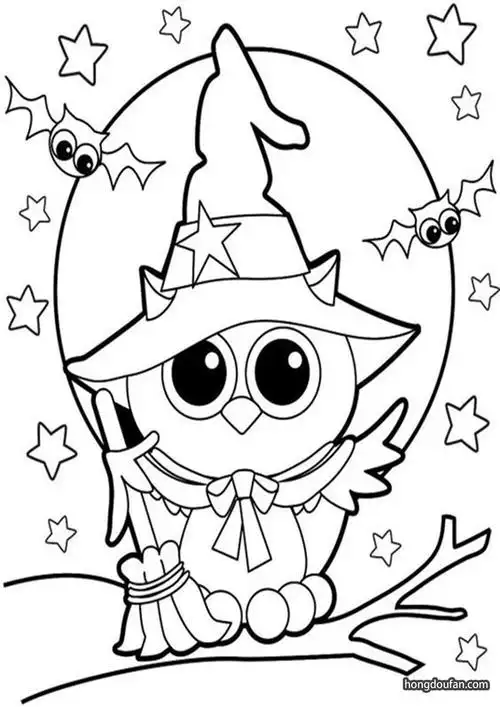 万圣节带着帽子的可爱南瓜小人涂色图片打印 | 红豆饭小学生简笔画大