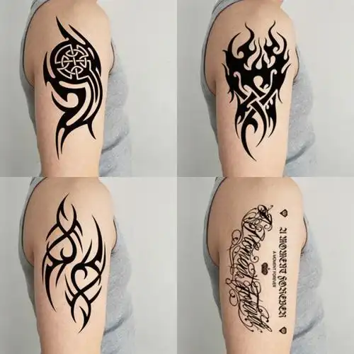 半臂纹身贴防水男图腾持久仿真逼真花臂小手臂狼头麒麟火焰龙刺青儿童