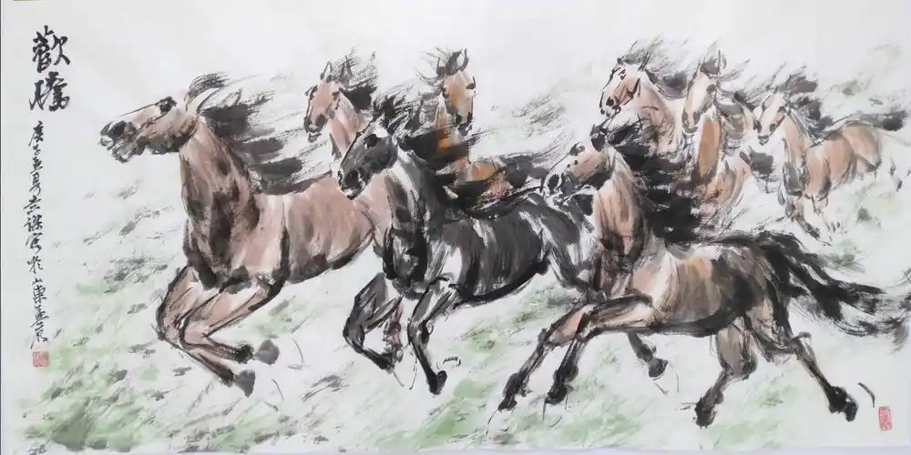 画家周意杰原创《八骏图》水墨近作