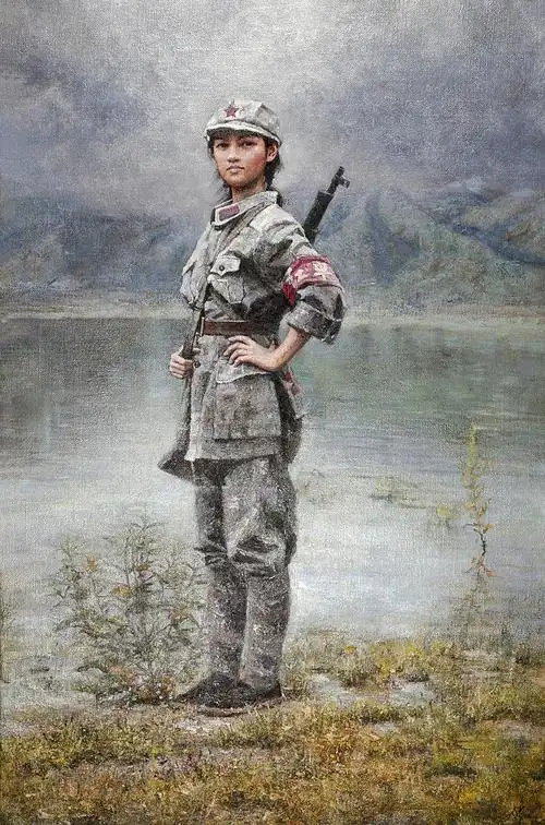 0496 红军女战士 布面油彩