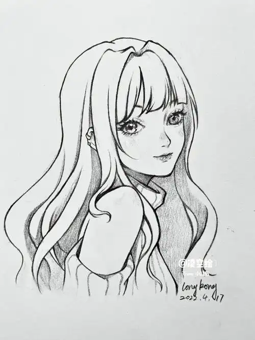 精致酷雅的黑白动漫画手绘女孩临摹步骤图