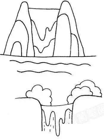 瀑布怎么画简笔画图解
