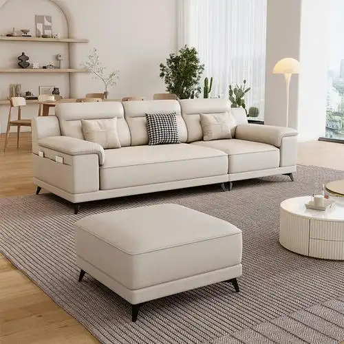 欧梵森意式猫抓皮沙发猫抓皮极简客厅轻奢小户型直排沙发网红款客厅