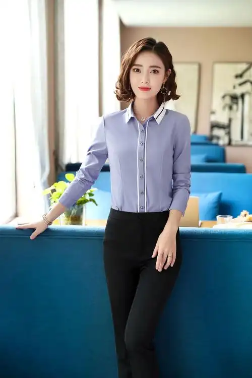 长袖秋冬女士衬衫工作服 大码修身正装气质百搭免烫ol职业装女装