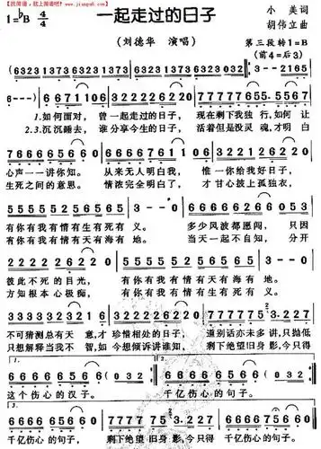 《一起走过的日子(粤语)》简谱