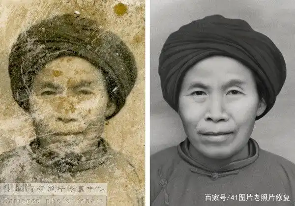 破损模糊半身老照片修复,手工精修保留细节