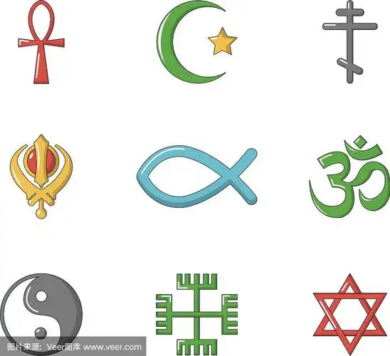 宗教标志图标设置卡通风格