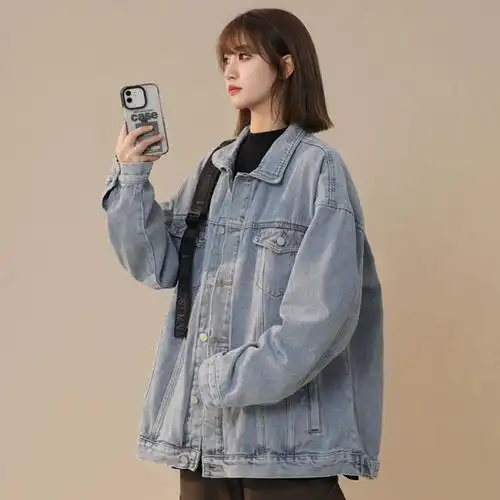 新款复古水洗牛仔夹克女外套潮流宽松上衣2024春秋季