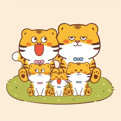 虎萌萌全家福 可爱插画胖虎萌虎卡通_阿茹生肖ip-站酷zcool