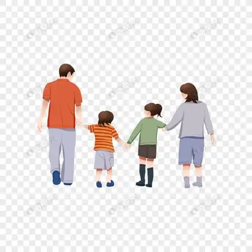 一家四口背影手牵手