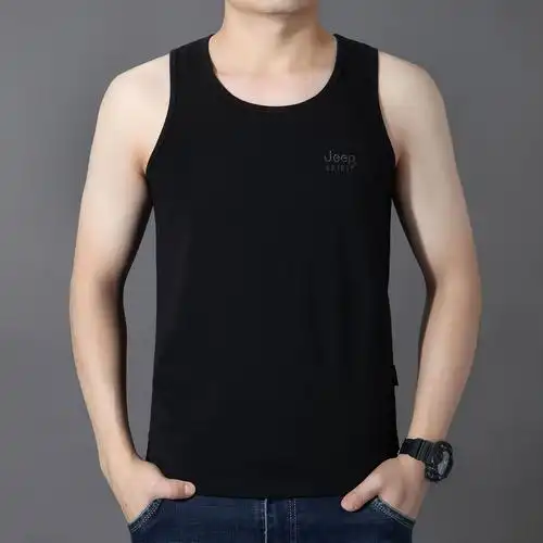 jp春夏季新款棉质无袖休闲背心男士宽松百搭运动刺绣坎肩ts5173