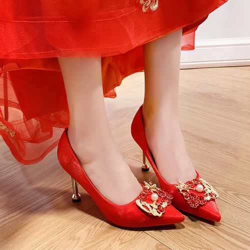 秀禾服婚2020年新款孕妇红色结婚高跟高跟鞋鞋猫单鞋
