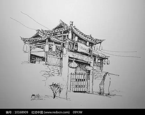 古建门楼钢笔画手绘