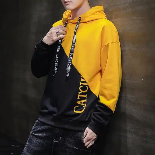 休闲连帽卫衣男春款宽松套头男士卫衣时尚休闲百搭长袖拼色男装