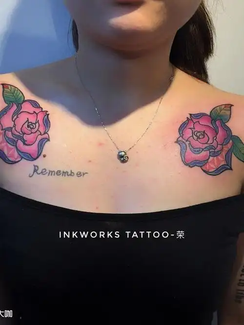 胸前小花两小朵_纹身图案手稿图片_96strong荣的纹身作品集