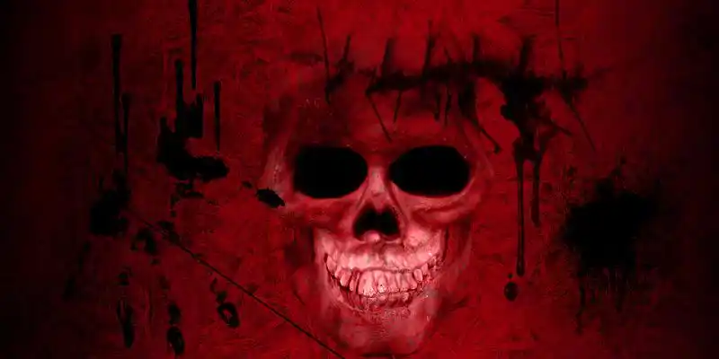 黑红色惊悚血色骷髅头恐怖插画背景恐怖展板背景