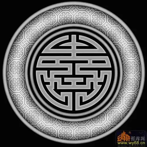 寿字纹 圆 米字纹边-灰度图库素材